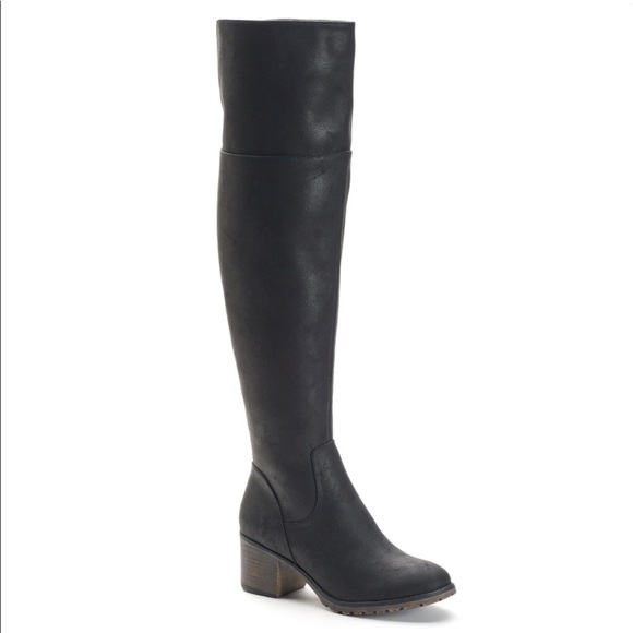 SO Shoes - SO Sled Over The Knee Boots Black Faux Leather